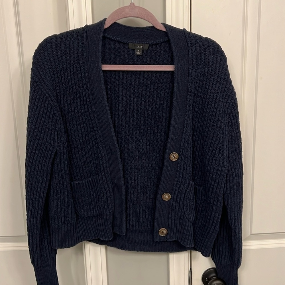 J crew cropped patch pocket beach cardigan